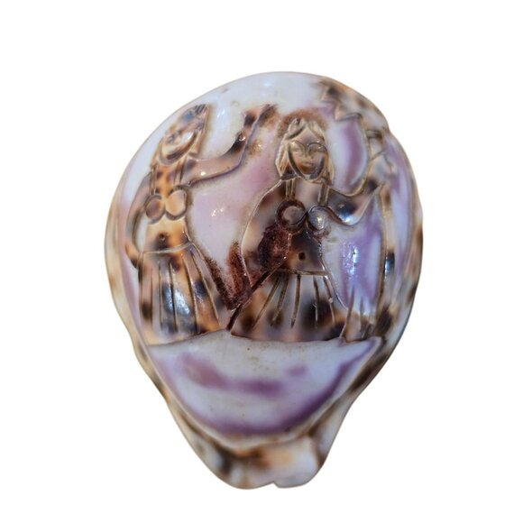 VTG Hand Carved Shell Hula Dancers Palm Tree Made in Taiwan Republic of China - Picture 1 of 9